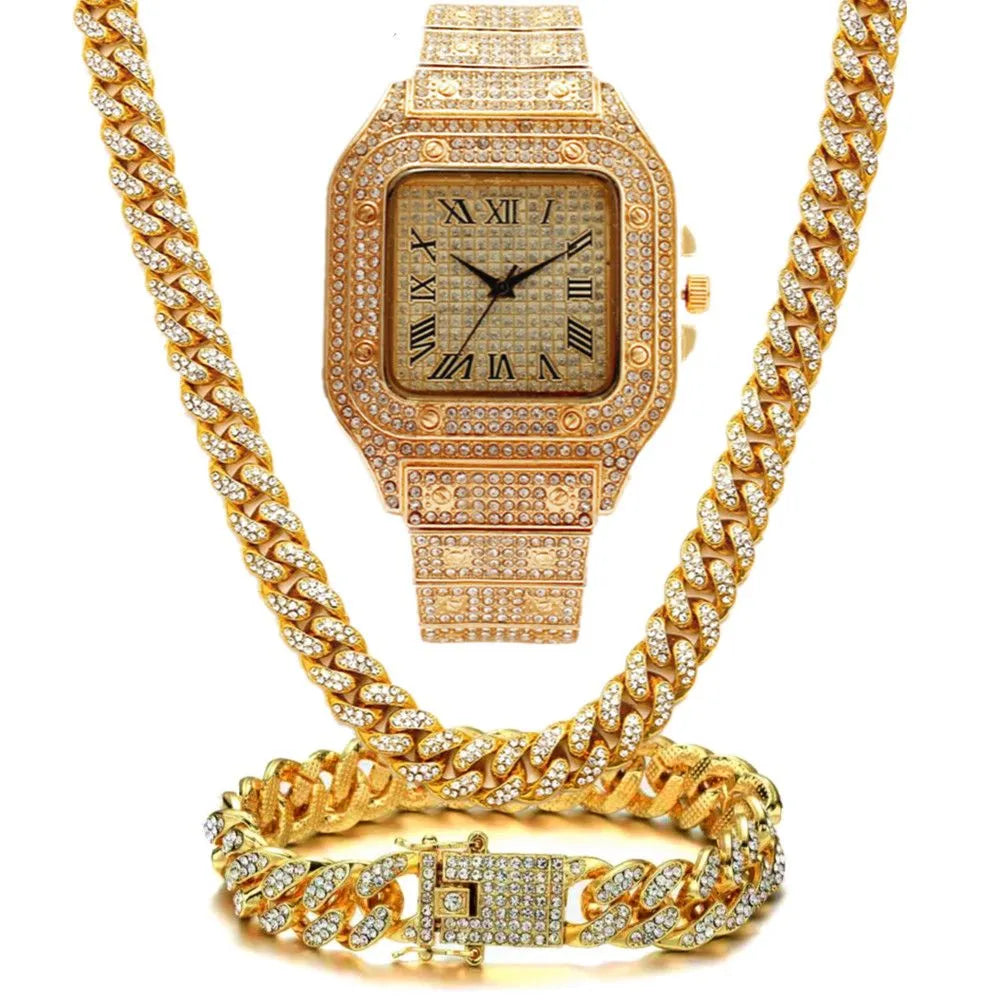 Gold luxury watch with Necklace And Bracelet