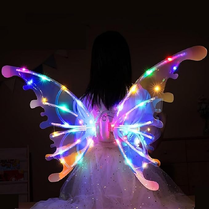 Electric Sparkling Butterfly Fairy Wings with Lights Music, LED Moving Fairy Wing for Kids