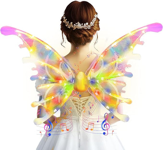 Electric Sparkling Butterfly Fairy Wings with Lights Music, LED Moving Fairy Wing for Kids