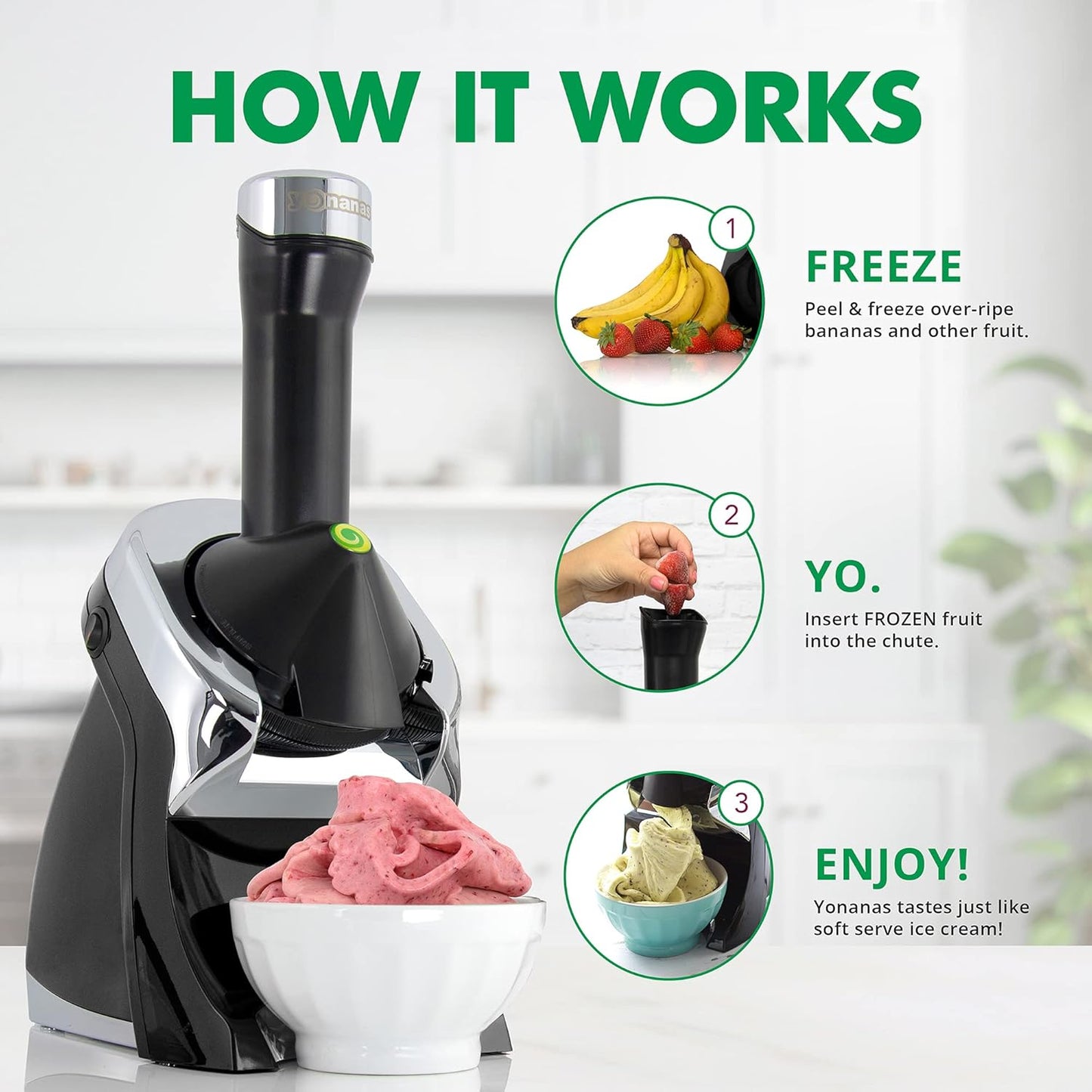 Dairy-Free Frozen Fruit Soft Serve Maker, Includes 75 Recipes, 200 W, Black